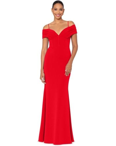 Betsy & Adam Corset Off-the-shoulder Gown - Red