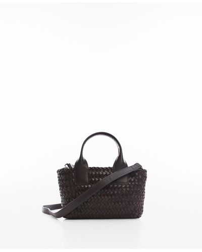 Mango Braided Leather Handbag - Black