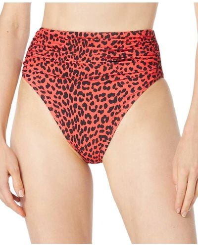 Michael Kors Michael High Waist Animal-print Bikini Bottoms - Red