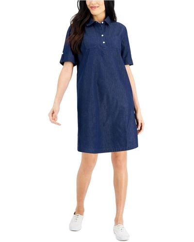 Karen Scott Solid Chambray Dress, Created For Macy's - Blue