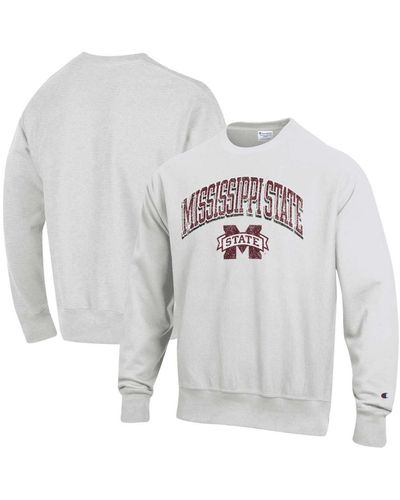 Champion Mississippi State Bulldogs Arch Over Logo Reverse Weave Pullover Sweatshirt - Gray