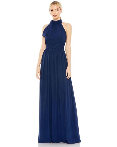 Mac Duggal Line Gown With High Neckline - Blue
