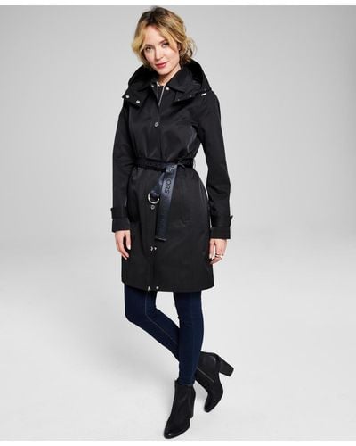 Michael Kors Hooded Belted Trench Coat, Created For Macy's - Black