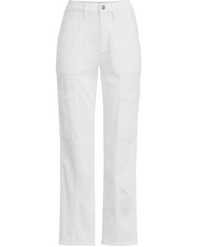 Lands' End Denim High Rise Utility Cargo Ankle Jeans - White