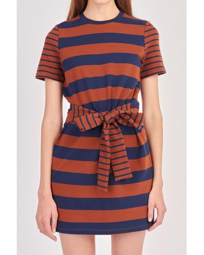 English Factory Contrast Stripe Knit Mini Dress - Red