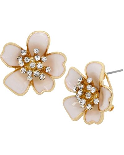 Betsey Johnson Faux Stone Flower Stud Earrings - Metallic