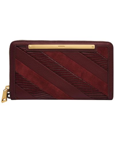 Fossil Liza Leather Zip Around Clutch Wallet - Red