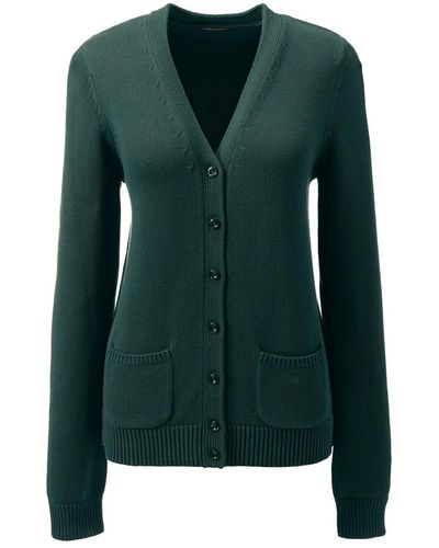 Lands' End School Uniform Cotton Modal Button Front Cardigan Sweater - Green