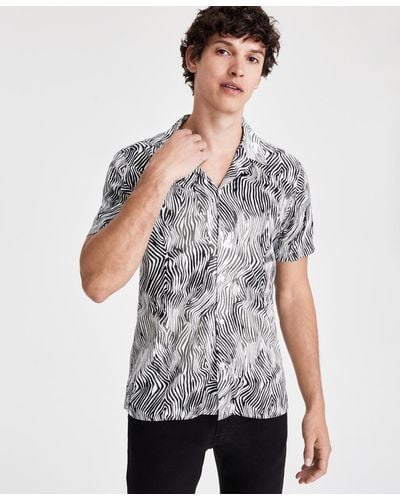 INC International Concepts Max Zebra Stripe Short-sleeve Camp Shirt - White