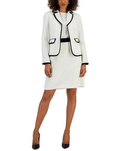 Nipon Boutique Sparkle Contrast-trim Jacket & Pencil Skirt Suit - White