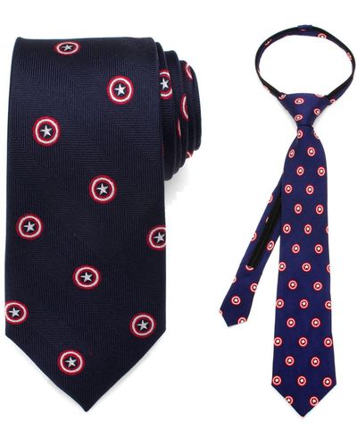 Marvel Father And Son Captain America Zipper Necktie Gift Set - Blue