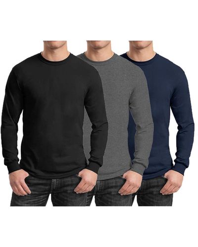 Galaxy By Harvic 3-pack Egyptian Cotton-blend Long Sleeve Crew Neck Tee - Black