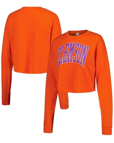 ZooZatZ Clemson Tigers Arch Cropped Drop Shoulder Long Sleeve T-shirt - Orange