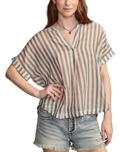 Lucky Brand Cotton Striped Dolman Popover Shirt - Brown