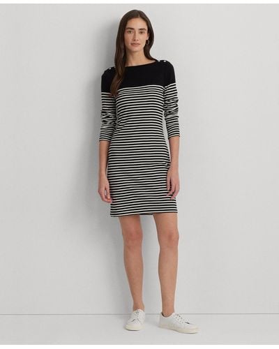 Lauren by Ralph Lauren Cotton Striped Dress - Gray