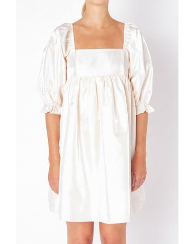 Endless Rose Shiny Puff Sleeve Mini Dress - White