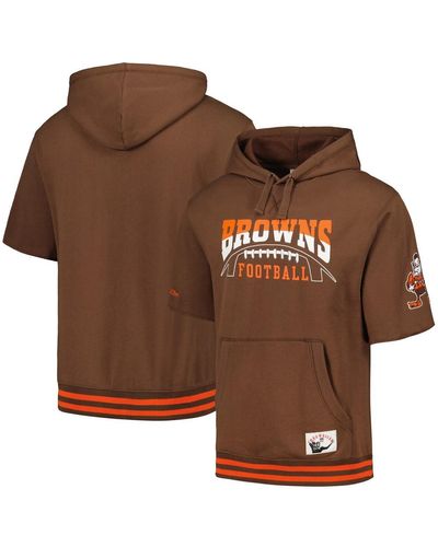 Mitchell & Ness Cleveland S Pre-game Short Sleeve Pullover Hoodie - Brown