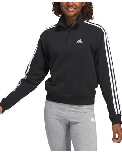 adidas Cotton 3-stripes Quarter-zip Sweatshirt - Black