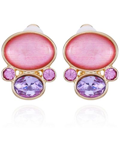 Tahari Tone Lilac Violet And Pink Glass Stone Clip-on Stud Earrings