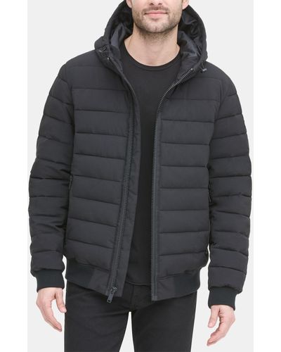 DKNY Quilted Hooded Bomber Jacket - Black
