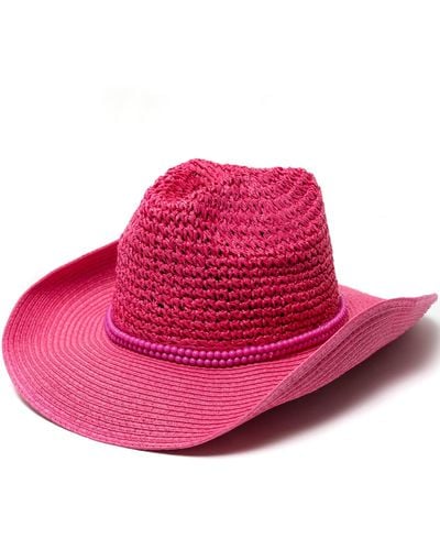 Vince Camuto Beaded Trim Straw Cowboy Hat - Pink