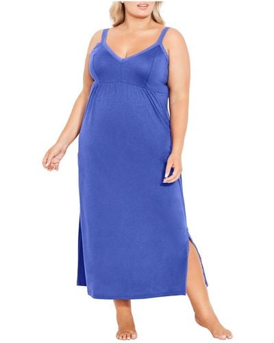Avenue Plus Size Lace Trim Maxi Sleep Dress - Blue