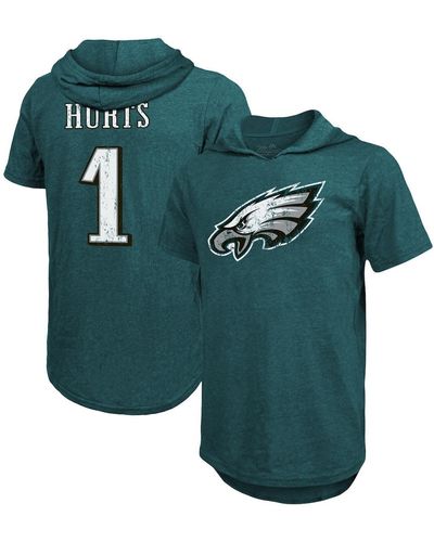 Majestic Threads Jalen Hurts Philadelphia Eagles Name And Number Tri-blend Hoodie T-shirt - Green