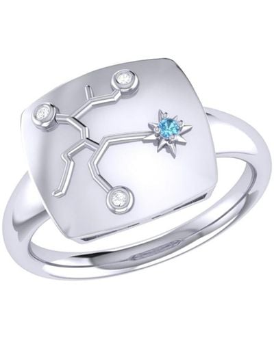 LuvMyJewelry Sagittarius Archer Design Sterling Silver Blue Topaz Stone Diamond Signet Ring - White