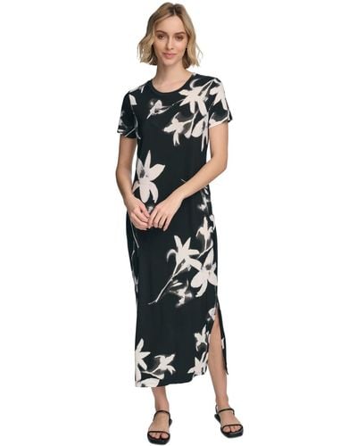 Calvin Klein Short Sleeve Floral Maxi Dress - Black