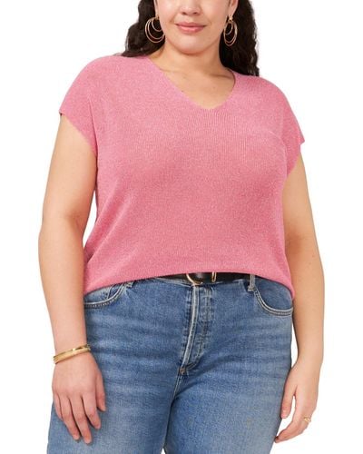 Vince Camuto Plus Size Metallic V-neck Short-sleeve Sweater - Red