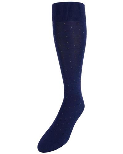 Trafalgar Gerald Classic Pin Dot Mercerized Cotton Mid-calf Socks - Blue