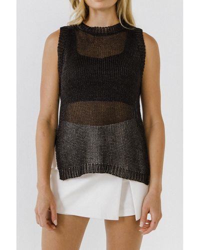 Endless Rose Sleeveless Knit Sheer Top With Back Keyhole - Black