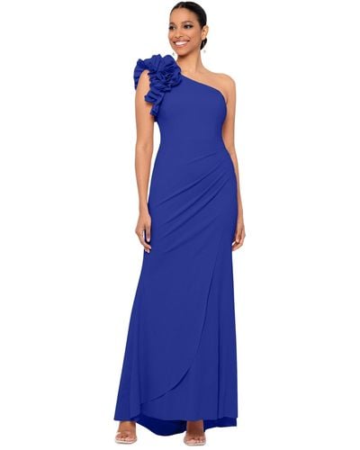 Xscape Ruffled One-shoulder Gown - Blue