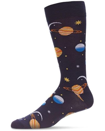 Memoi Stellar Outerspace Novelty Crew Socks - Blue