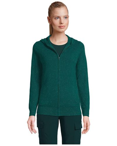 Lands' End Cashmere Front Zip Hoodie Sweater - Green