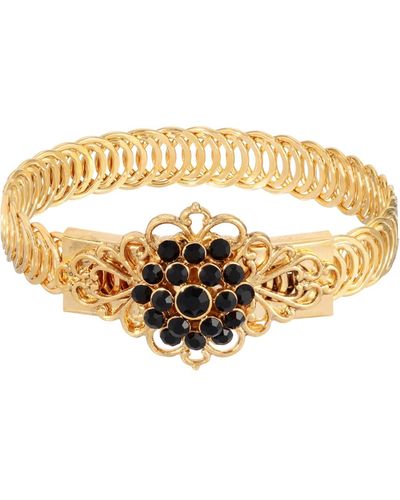 2028 14k Gold-tone Flower Overlay Belt Bracelet - Black