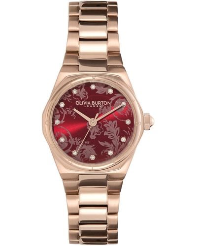 Olivia Burton Sports Luxe Hexa Mini -tone Stainless Steel Bracelet Watch 28mm - Red