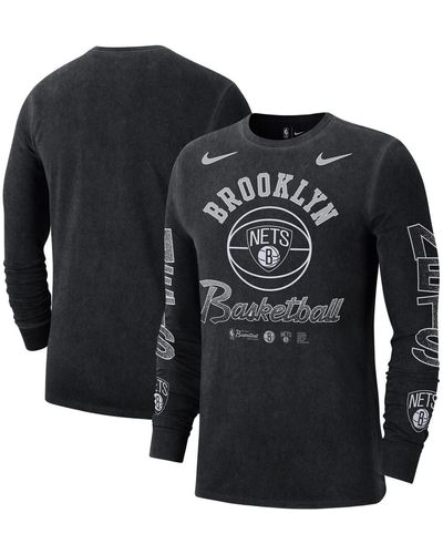Nike Distressed Brooklyn Nets Courtside Retro Elevated Long Sleeve T-shirt - Black