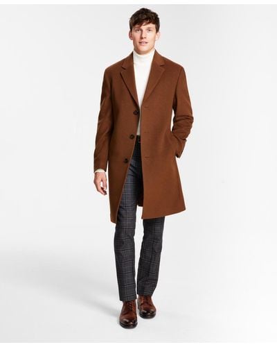 Michael Kors Classic Fit Single-breasted Wool Blend Overcoats - Brown