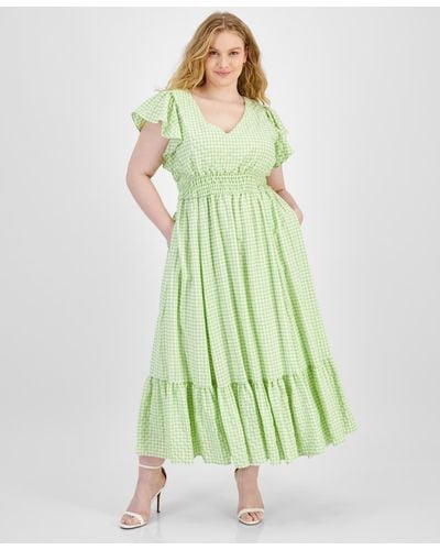 Taylor Plus Size Gingham A-line Dress - Green