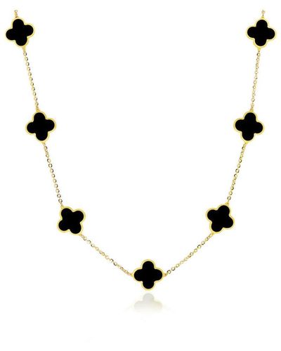 The Lovery Small Onyx Clover Necklace - Metallic