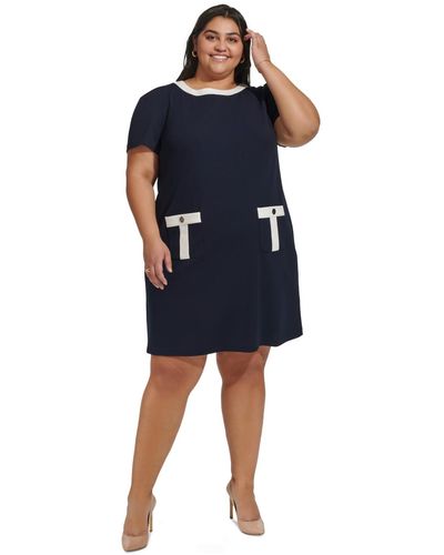 Tommy Hilfiger Plus Size Contrast-trim Shift Dress - Blue