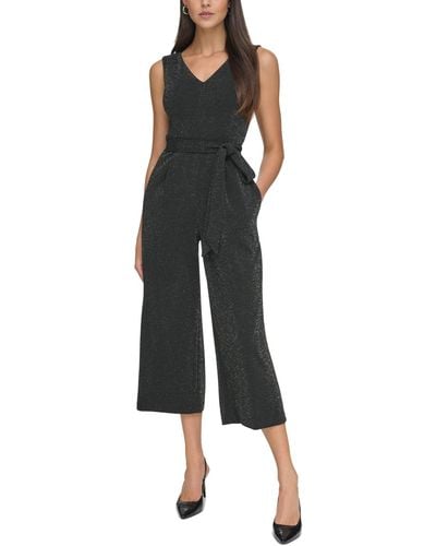 Calvin Klein Shimmer Tie-waist Cropped Jumpsuit - Black