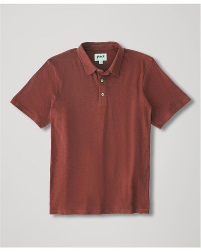 Pact Seaside Linen Blend Polo Shirt Made With Organic Cotton - Red