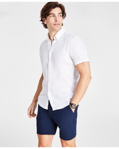 Michael Kors Slim-fit Yarn-dyed Linen Shirt - White