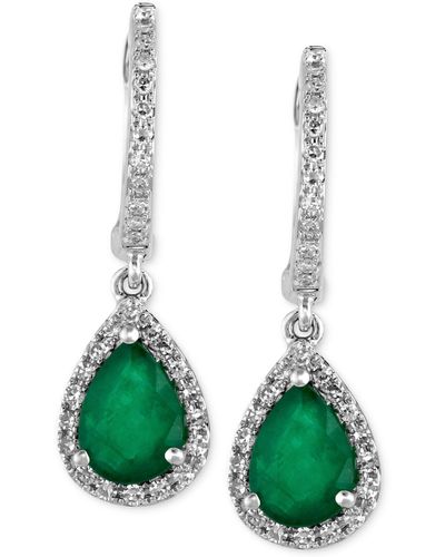 Effy Emerald (1-1/8 Ct. T.w.) And Diamond (1/4 Ct. T.w.) Drop Earrings In 14k White Gold - Green