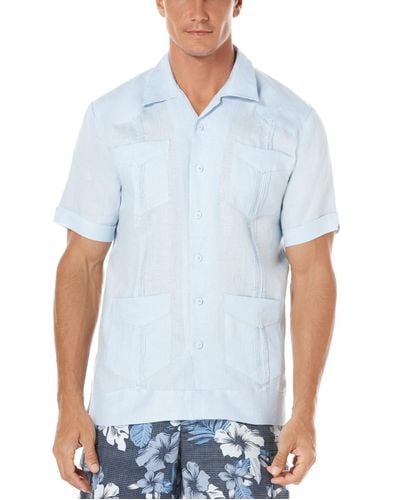 Cubavera 100% Linen Short Sleeve 4 Pocket Guayabera Shirt - Blue