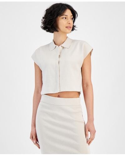 Calvin Klein Extended-shoulder Covered-placket Top - White