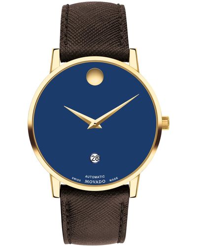 Movado Museum Classic Automatic Swiss Auto Leather Watch 40mm - Blue