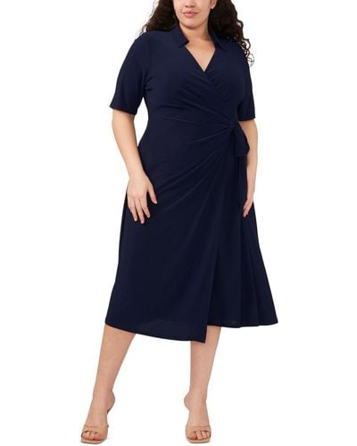 Msk Plus Size Collared Wrap Dress - Blue